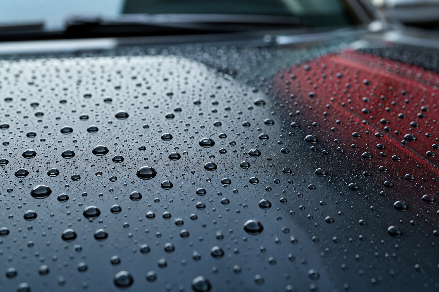 Water beading on a freshly coated car finish